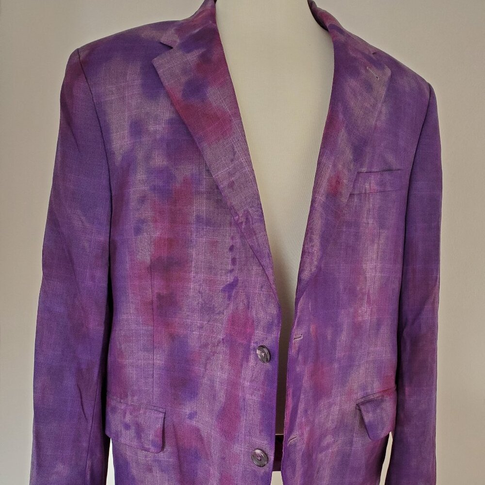 Hand painted tie dyed purple pink black gray blue suit blazer unisex XL XXL 48